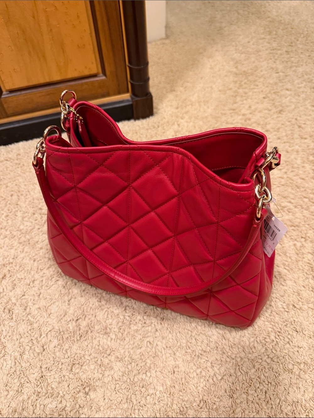 Coach Quilted Red leather Shoulder Bag with Gold-Tone Hardware